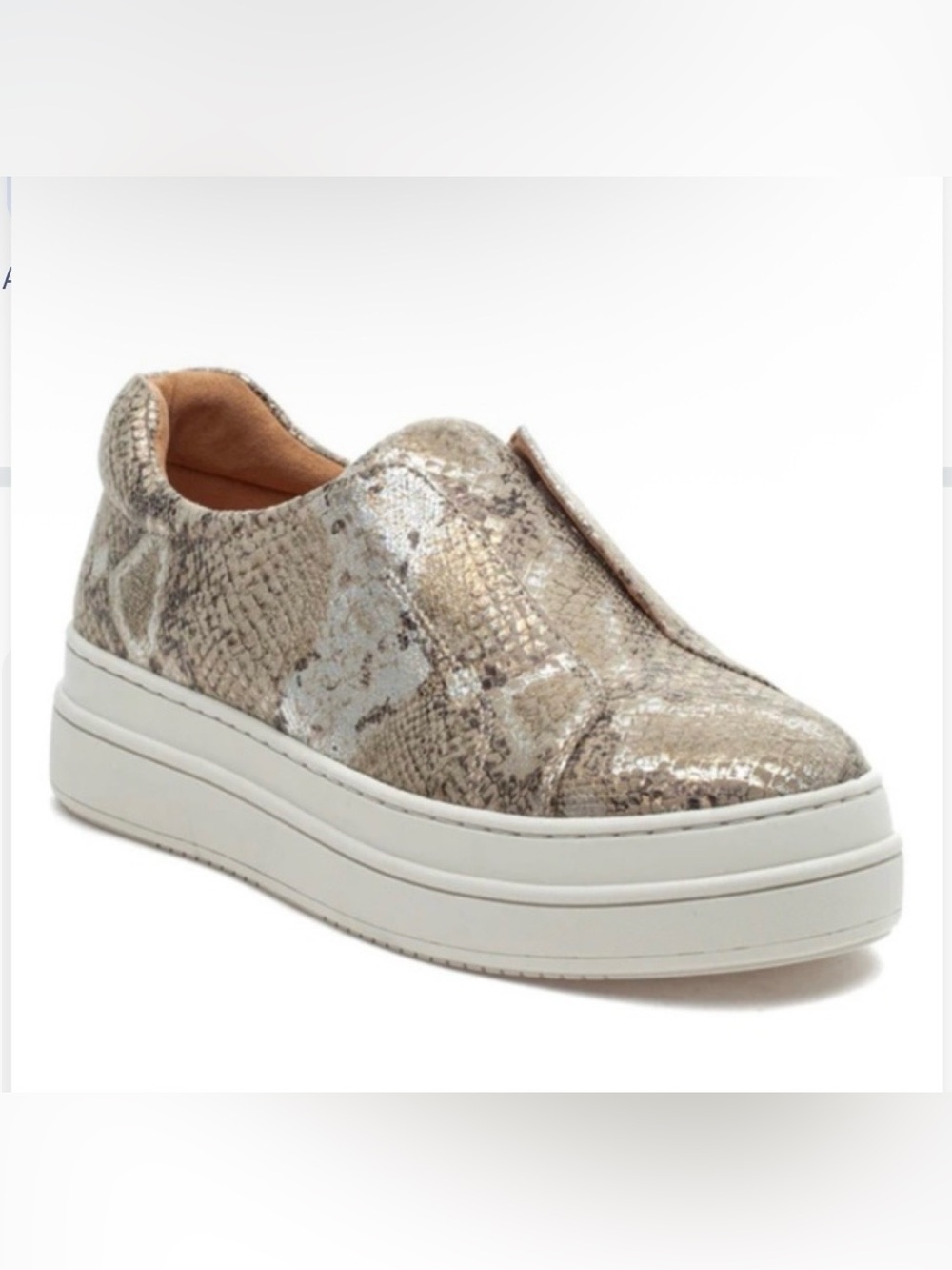 J/SLIDES Metallic Snake-Print Slip-On Sneakers in Silver-Taupe